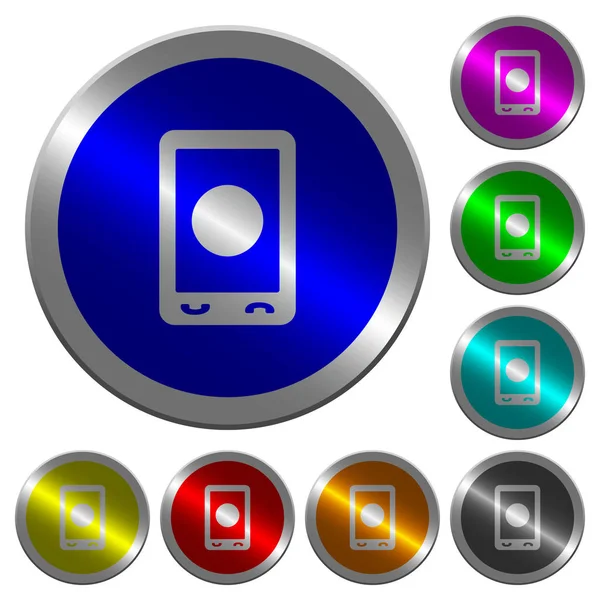 Mobile media record luminous coin-like round color buttons — Stock Vector