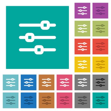 Yatay ayar çok düz simgeler düz kare arka plan üzerinde renkli. Beyaz ve koyu kutsal kişilerin resmi varyasyon hover veya etkin efektleri dahil.