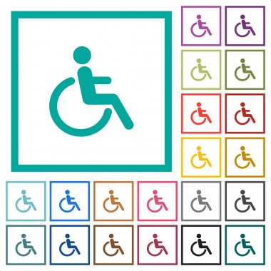 Sakatlık düz renk simgeleri beyaz arka plan üzerinde çeyreği çerçeveli
