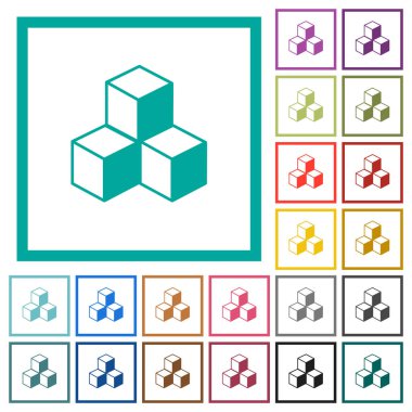 Küpleri çeyreği kare beyaz arka plan üzerinde renkli simgelerle düz