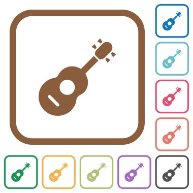 Akustik gitar basit simgeler renkli kare kare beyaz arka plan üzerinde yuvarlak