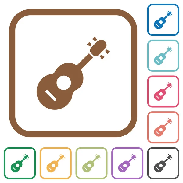 Guitare Acoustique Icônes Simples Dans Des Cadres Carrés Arrondis Couleur — Image vectorielle