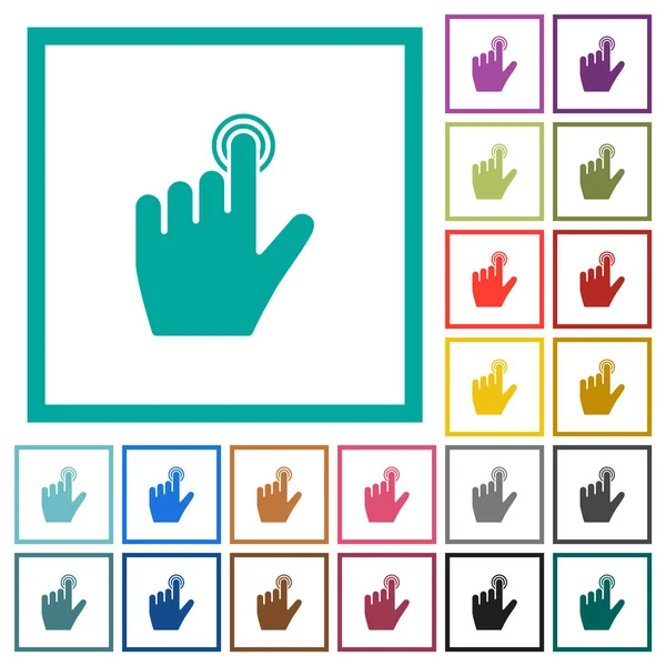 Left handed clicking gesture flat color icons with quadrant frames — Stock Vector