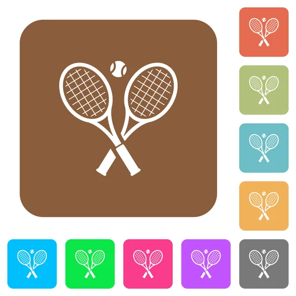 Raquetas de tenis con pelota redondeada iconos planos cuadrados — Vector de stock