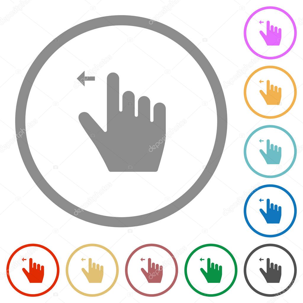 Right handed move left gesture flat icons with outlines