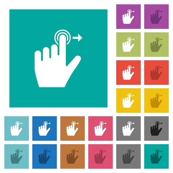 Left handed slide right gesture square flat multi colored icons — Stock Vector