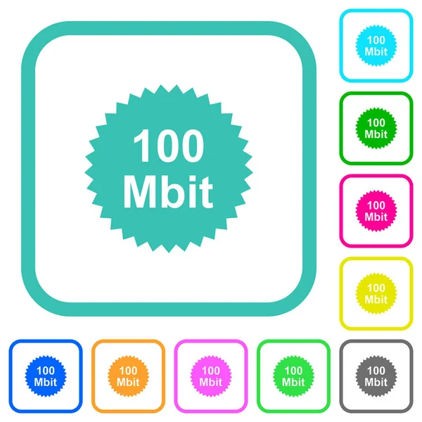 100 mbit garantie sticker levendige gekleurde platte pictogrammen — Stockvector