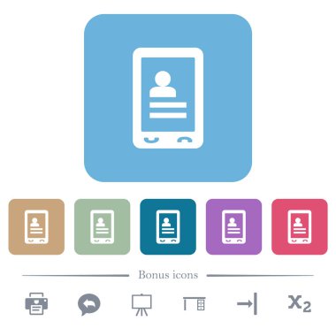 Renkli yuvarlak kare arkaplan üzerindeki mobil temaslar düz simgeler