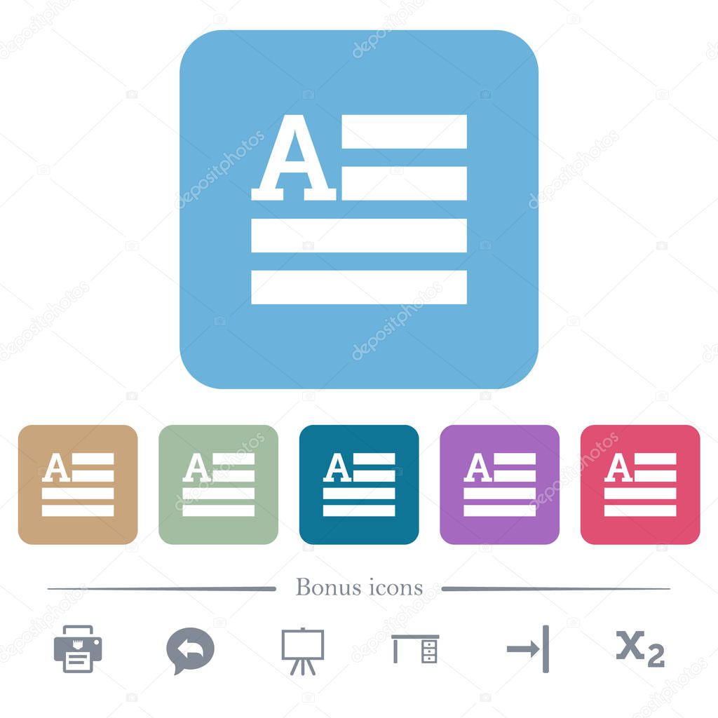Text initials flat icons on color rounded square backgrounds