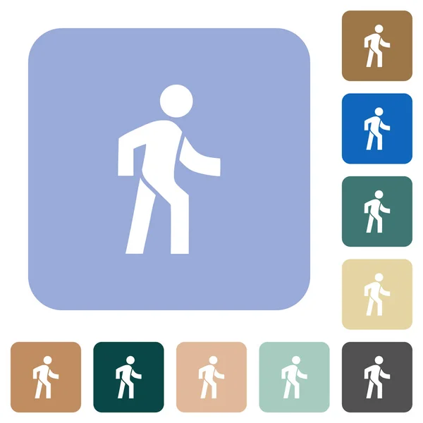 Hombre caminando derecho redondeado cuadrados iconos planos — Vector de stock