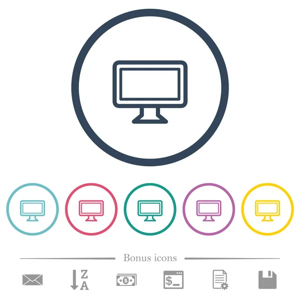 Platte kleuren pictogrammen voor één monitor in ronde contouren — Stockvector