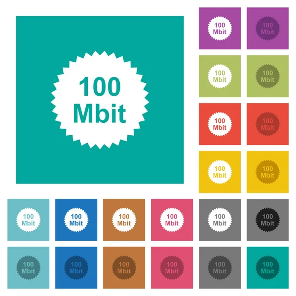 100 mbit garantía pegatina cuadrada plana iconos multicolores — Vector de stock