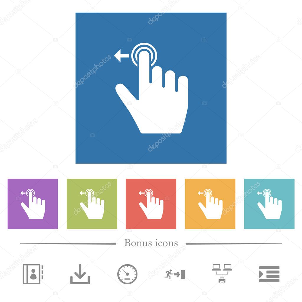Right handed slide left gesture flat white icons in square backgrounds