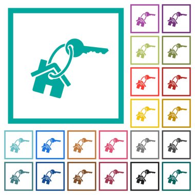 Çeyrek çerçeveli ev anahtarı düz renk simgeleri