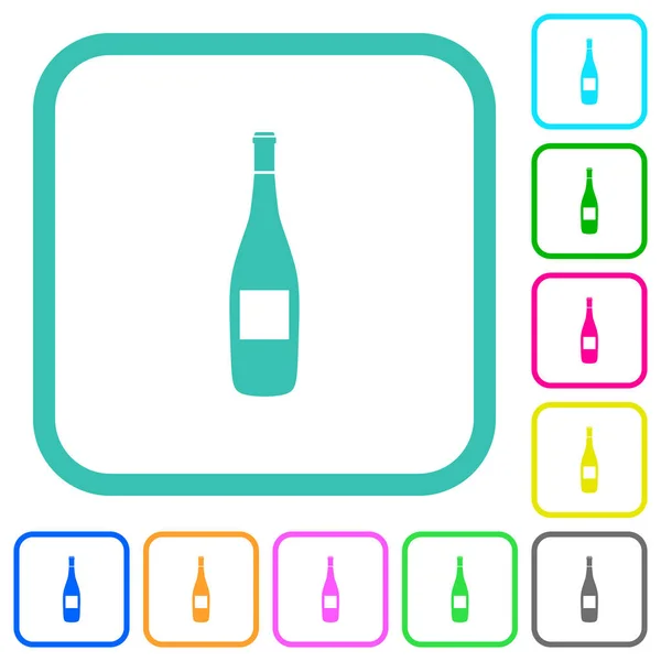 Vinflaska med etikett levande färgade platta ikoner — Stock vektor