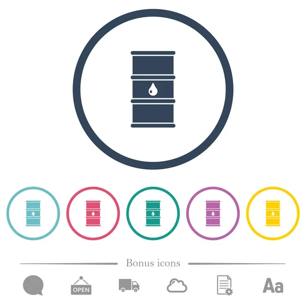 Ölfass flache Farbsymbole in runden Umrissen — Stockvektor
