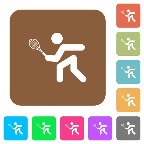 Jugador de tenis redondeado iconos planos cuadrados — Vector de stock