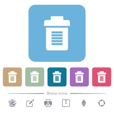 Renkli yuvarlak kare arkaplan üzerinde tam çöp düz simgeleri