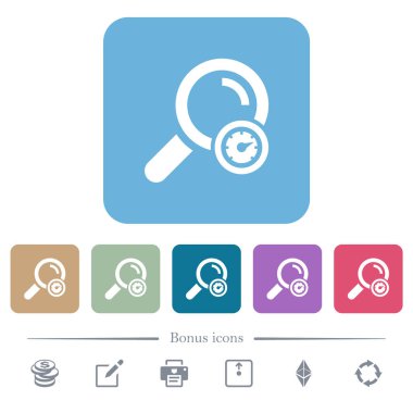 Renkli yuvarlak kare arkaplanlar üzerinde arama motoru optimizasyonu düz simgeleri