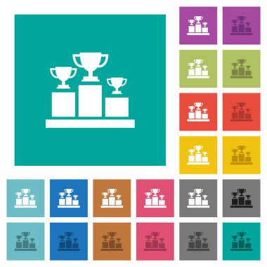 Kupa kupaları kare düz renkli simgelerle kazanan podyum