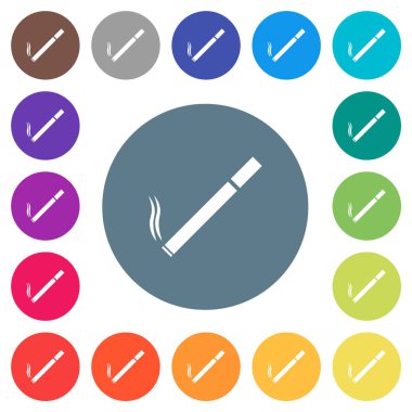 Yuvarlak renkli arka planda sigara yassı beyaz simgeler