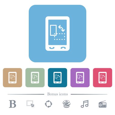 Renkli yuvarlak kare arkaplan üzerindeki mobil ekran yönelimli düz simgeleri değiştir