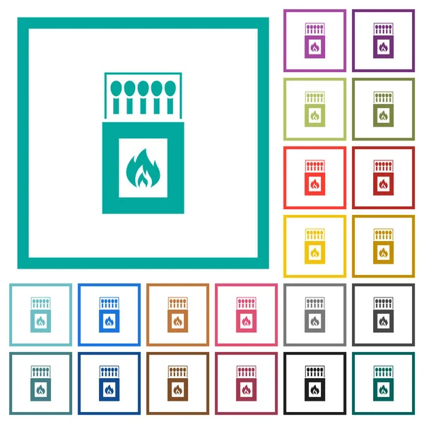 Boîte d'icônes de couleurs plates assorties avec cadres quadrants — Image vectorielle