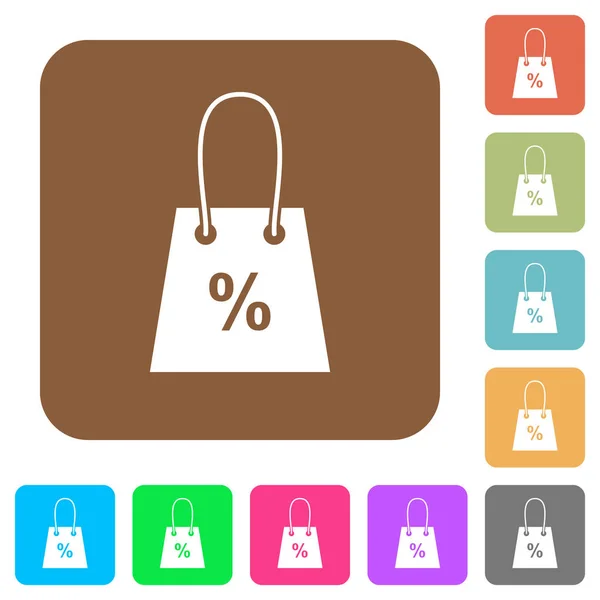 Torba na zakupy z znakiem procentowym zaokrąglone kwadratowe płaskie ikony — Wektor stockowy