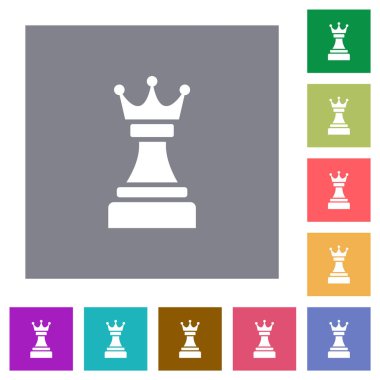 Siyah satranç kraliçesi kare düz simgeleri