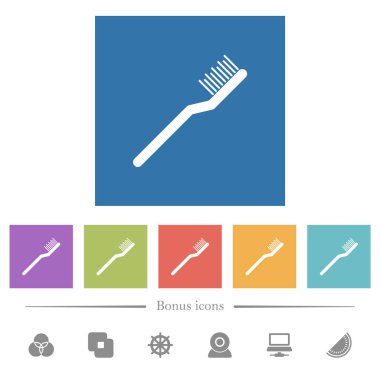 Kare arkaplanlarda diş fırçası düz beyaz simgeler