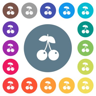 Yuvarlak renkli arka planlar üzerinde kiraz düz beyaz simgeleri çifti