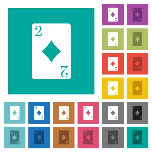 Zwei von Diamanten Karte quadratische flache mehrfarbige Symbole — Stockvektor