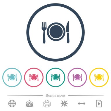 Yuvarlak hatlarda akşam yemeği düz renk simgeleri