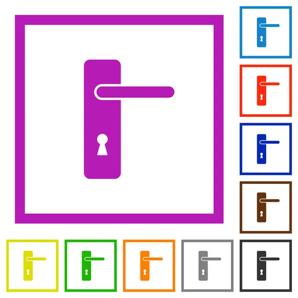 Poignée de porte simple droitière icônes encadrées plates — Image vectorielle