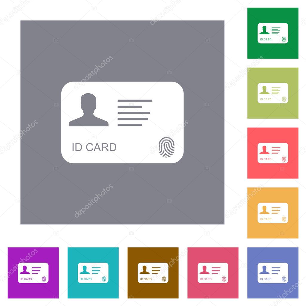 ID card with fingerprint square flat icons