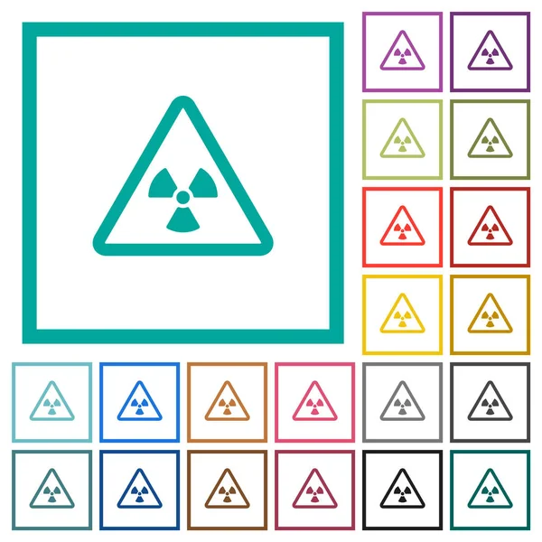 Nuclear warning flat color icons with quadrant frames — Stok Vektör