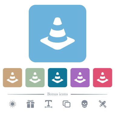 Renkli yuvarlak kare arkaplan üzerinde trafik konisi düz simgeleri
