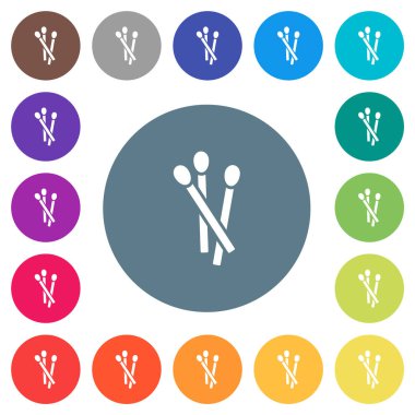 Matches flat white icons on round color backgrounds. 17 background color variations are included.