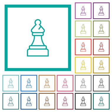 White chess bishop flat color icons with quadrant frames on white background