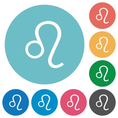 Yuvarlak renk arka planlar üzerinde Aslan burcu sembolü düz beyaz simgeler