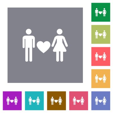 Basit renkli kare arka planlar üzerinde düz simgeler dating