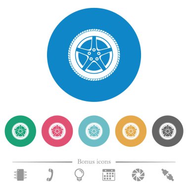 Yuvarlak renkli arka planda düz beyaz ikonlar. 6 bonus simgesi dahil.