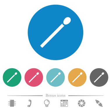 Yuvarlak renkli arka planlarda kibrit çöpü düz beyaz simgeler. 6 bonus simgesi dahil.