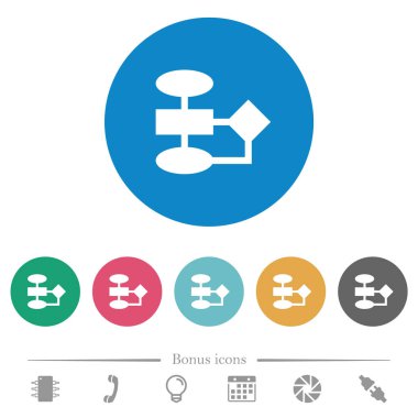 Yuvarlak renkli arka planda düz beyaz simgeler. 6 bonus simgesi dahil.