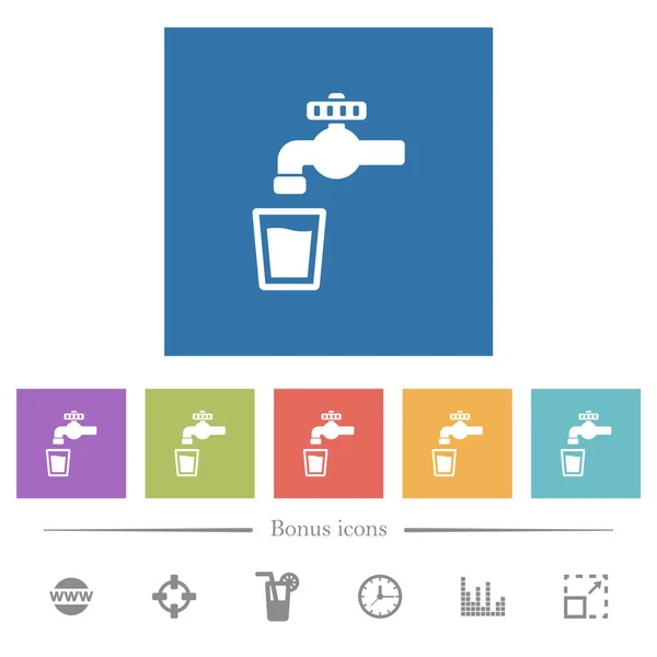 Trinkwasser Flache Weiße Symbole Quadratischen Hintergrund Bonussymbole Enthalten — Stockvektor