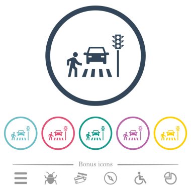 Yaya geçidi düz renk simgeleri yuvarlak hatlarda. 6 bonus simgesi dahil.