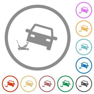 Beyaz arkaplanda yuvarlak hatlı araba tamiri düz renk simgeleri