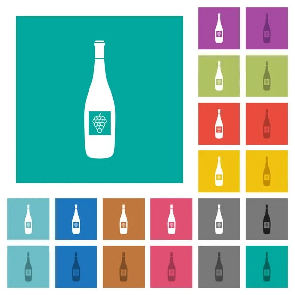 Wijnfles Met Druiven Multi Gekleurde Platte Pictogrammen Effen Vierkante Achtergronden — Stockvector