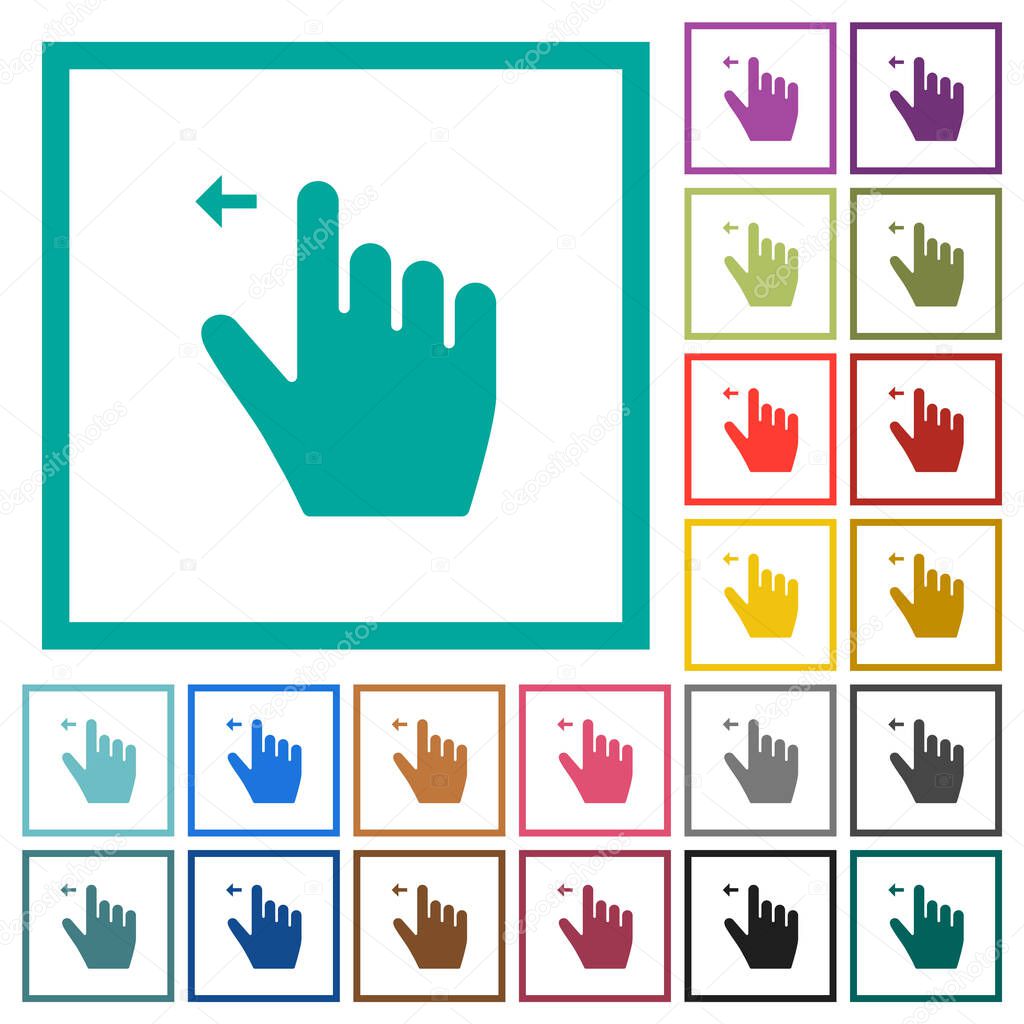 Right handed move left gesture flat color icons with quadrant frames on white background