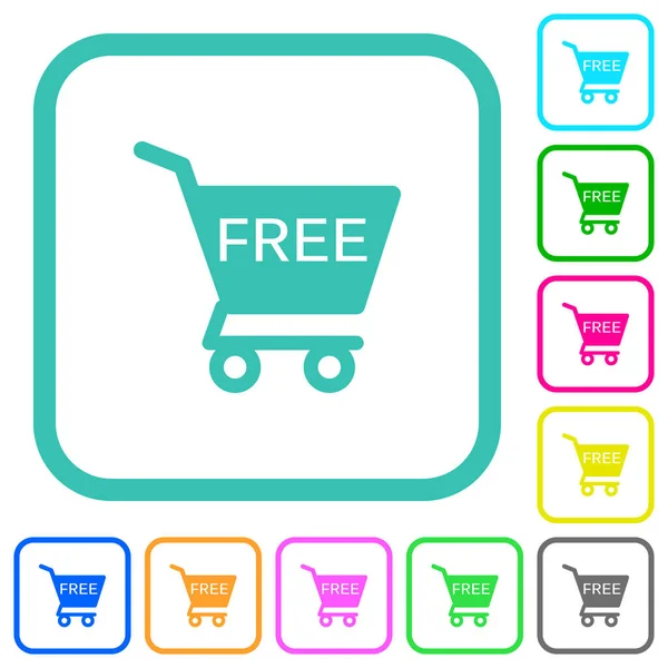 Free Shopping Cart Vivid Colored Flat Icons Curved Borders White — Stock Vector
